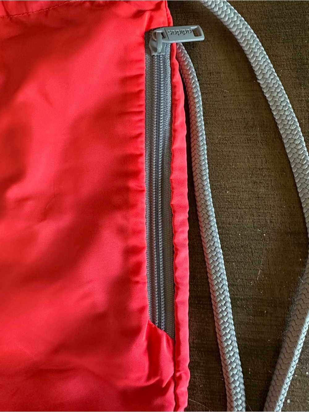 Adidas Drawstring Backpack Gym Sack Coral Pink Gray Cinch Bag Zipper Pocket - Picture 6 of 16